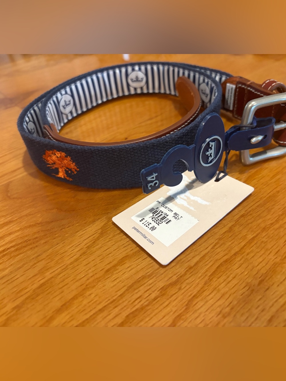 Peter Millar crown braided belt 34 navy orange SC kiawah tree